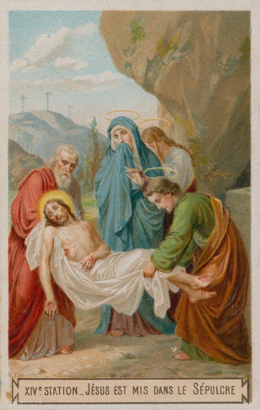 Jesus läggs i graven. Korsets fjortonde station av French School
