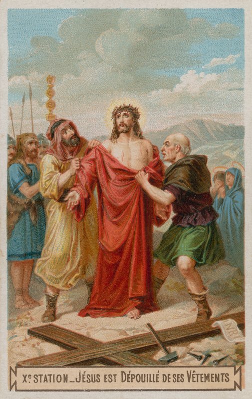 Jesus tas av sina kläder. Den tionde korsstationen av French School
