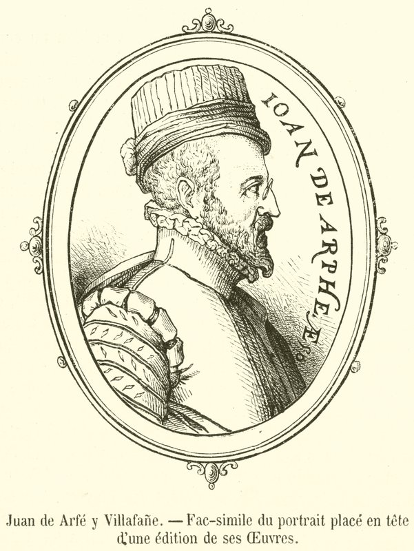 Juan de Arfe y Villafane, faksimil av porträttet placerat i spetsen för en utgåva av hans verk (gravyr) swed av French School