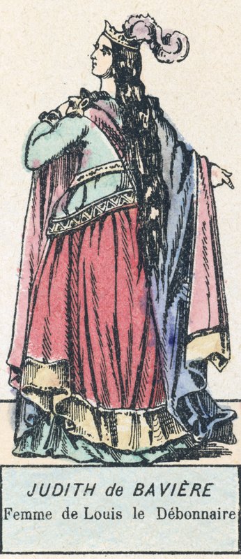 Judith av Baviere, fru till Louis le Debonnaire (färgad gravyr) av French School