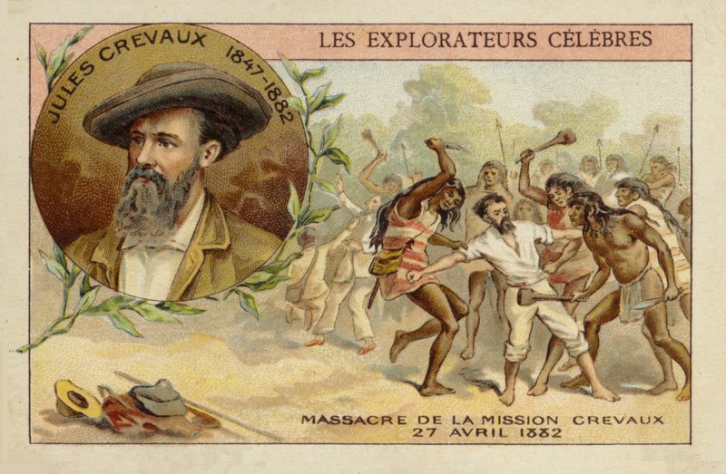 Jules Crevaux (1847-1882) på stranden av Rio Pilcomayo i Argentina den 27 april 1882 av French School