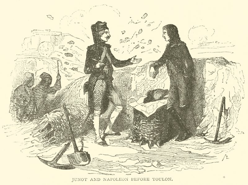 Junot och Napoleon före Toulon (gravyr) av French School