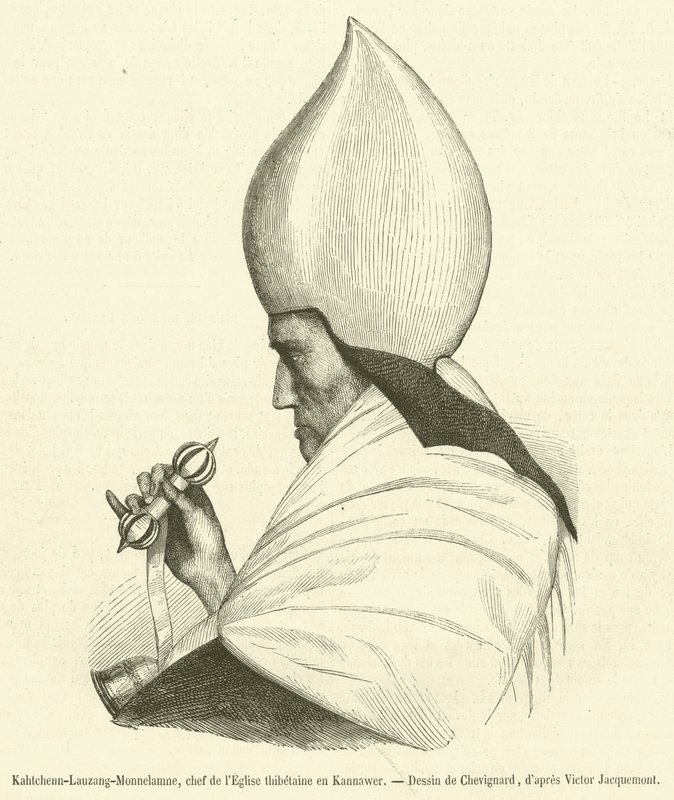 Kahtchenn-Lauzang-Monnelamne, chef för den tibetanska kyrkan i Kannawer (gravyr) av French School
