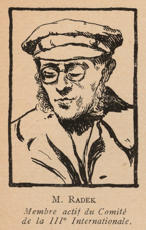 Karl Radek, polsk marxistisk revolutionär och sekreterare i Tredje kommunistiska internationalen (Komintern) (litografi) av French School