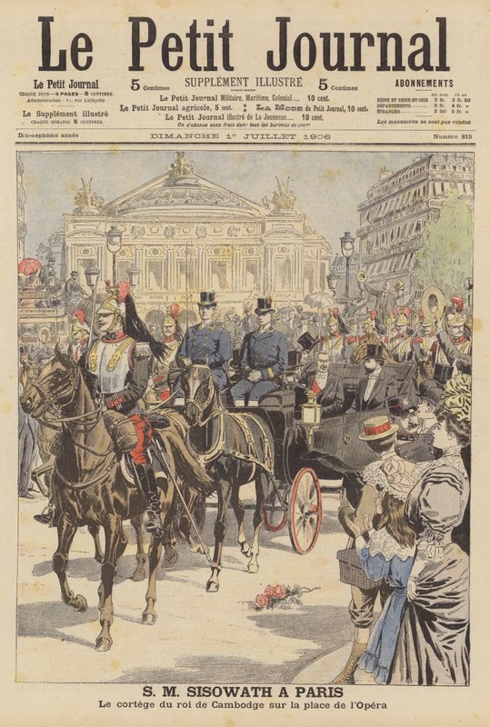 Kung Sisowath av Kambodja på besök i Paris (färglitografi) av French School