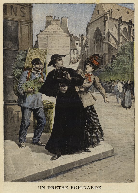 Knivattack på en präst, Frankrike, 1897 av French School