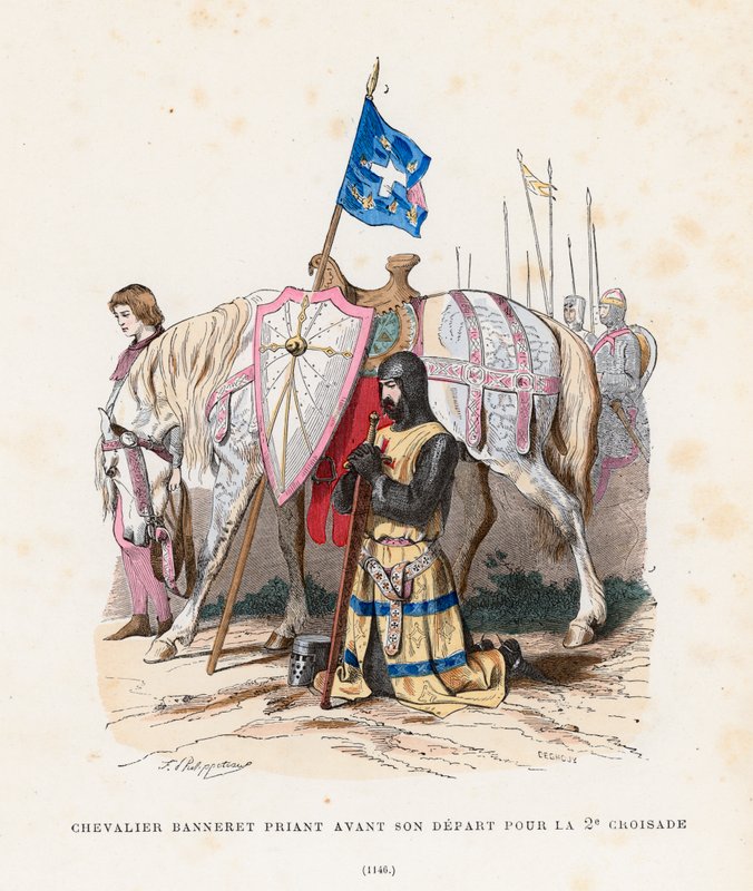 Ridder beder før afrejse til det andet korstog, 1146swed av French School