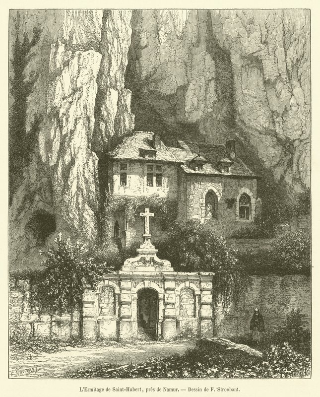 Eremitaget i Saint-Hubert, nära Namur (gravyr) av French School