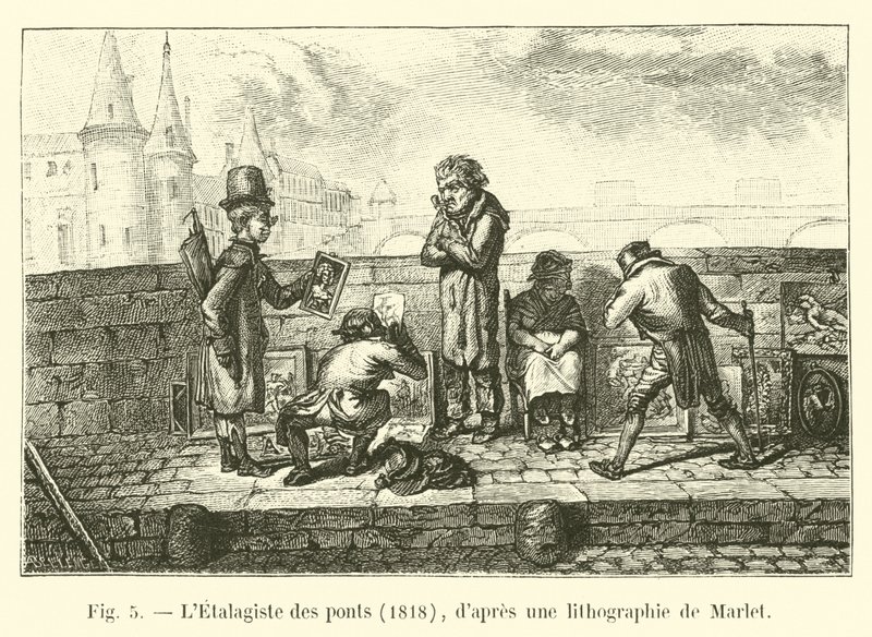 Etalagiste des ponts, 1818, efter en litografi av Marlet av French School
