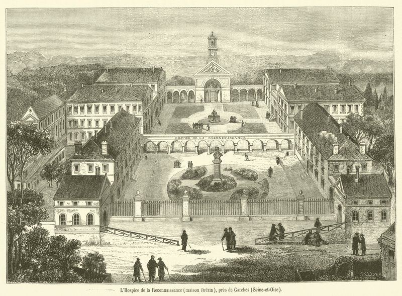 Hospice de la Reconnaissance, Brezin-huset, nära Garches, Seine-et-Oise (gravyr) av French School
