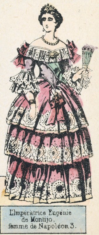 Kejsarinnan Eugenie de Montijo, hustru till Napoleon 3 (färgad gravyr) av French School