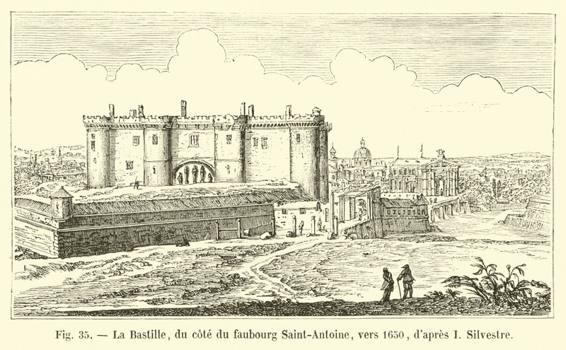 Bastiljen, på sidan av Faubourg Saint-Antoine, omkring 1650, efter I Silvestre av French School