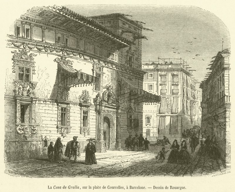 Casa de Gralla, på Place de Courcelles, i Barcelona (gravyr) av French School