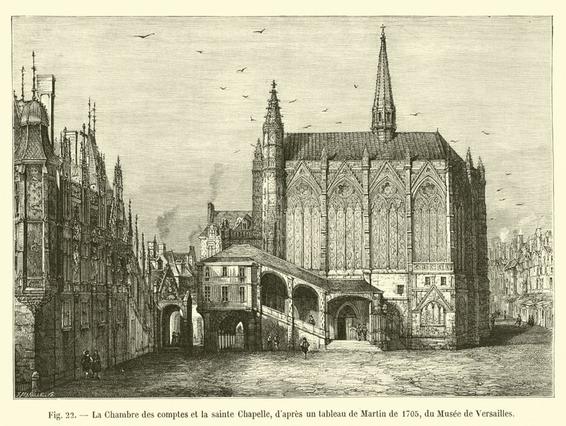 Kontorskammaren och Saint Chapelle, efter en målning av Martin från 1705, från Musee de Versailles av French School
