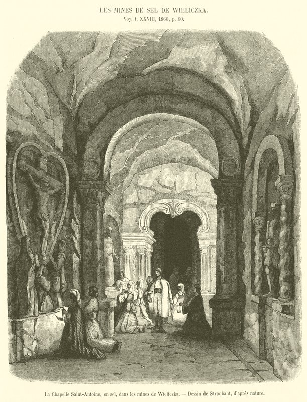 Saint-Antoine kapell, i salt, i gruvorna i Wieliczka (gravyr) av French School