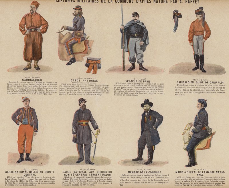 The Paris Commune, Military Costumes Of The Commune av A Raffet (färg litho) av French School