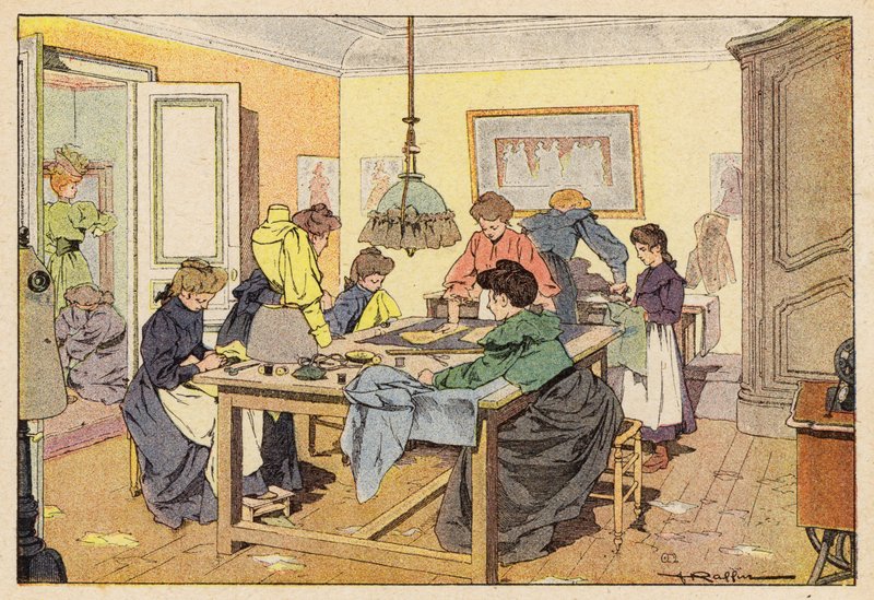 La Couturiere, Couturier (färg litho) av French School