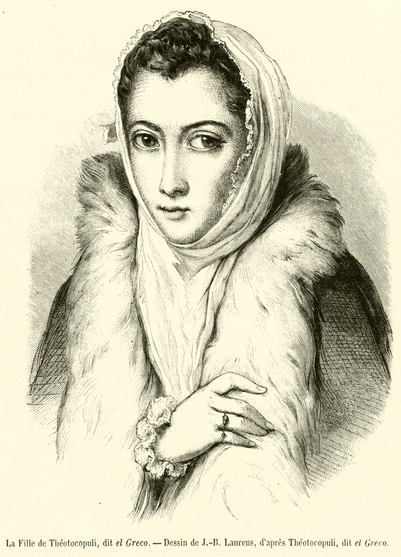 Theotocopulis dotter, känd som el Greco (gravyr) av French School
