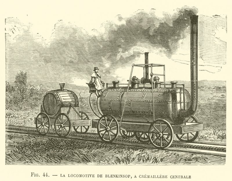 La Locomotive de Blenkinsop, en Cremaillere Centrale (gravyr) av French School