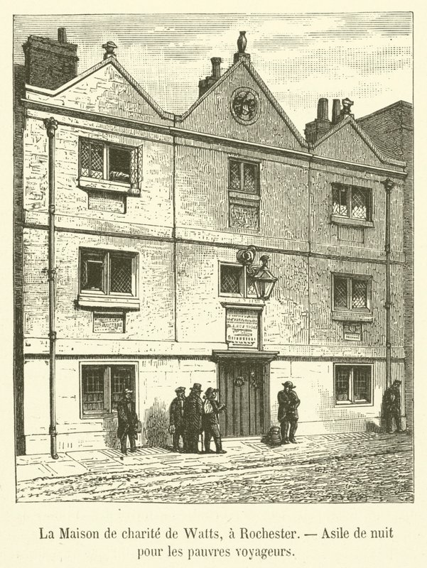 Watts Charity House, Rochester, nattasyl för fattiga resenärer (gravyr) av French School