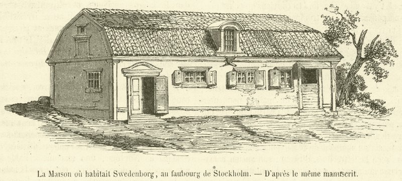 Huset där Swedenborg bodde, i förorten Stockholm (gravyr) av French School