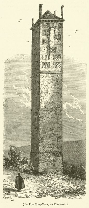 Högen Cinq-Mars, i Touraine (gravyr) av French School