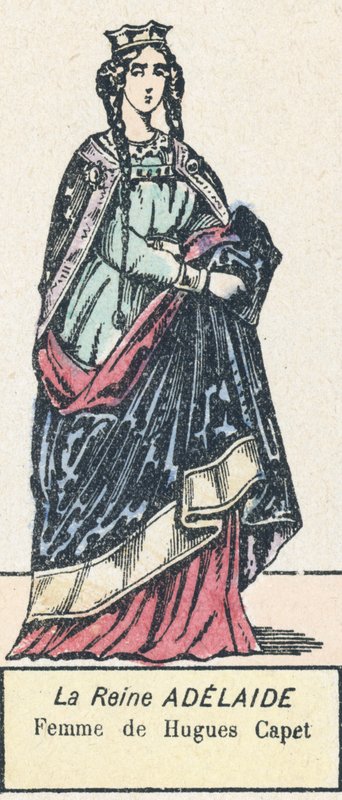 Drottning Adelaide, hustru till Hugues Capet (färgad gravyr) av French School
