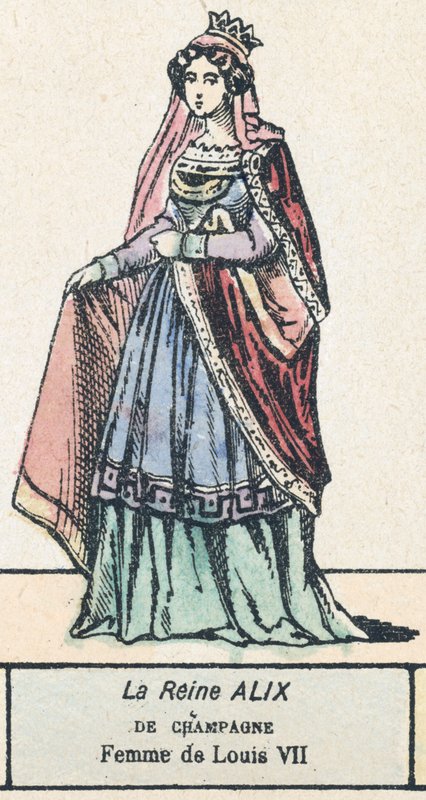 Drottning Alix av Champagne, Ludvig VII:s fru (färgad gravyr) av French School