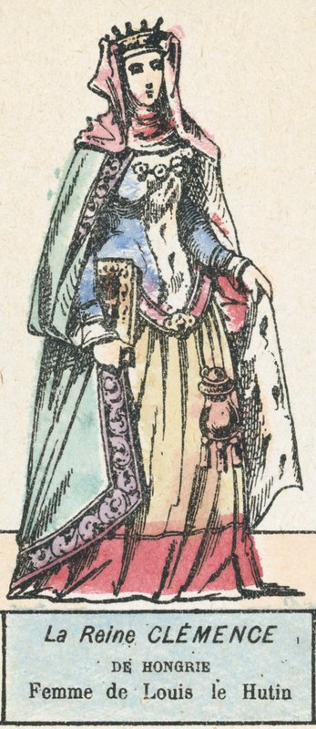 Drottning Clemence av Ungern, fru till Louis le Hutin (färgad gravyr) av French School