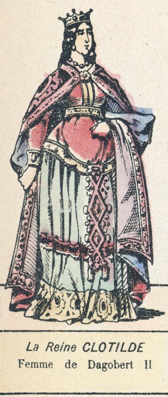 Drottning Clotilde, fru till Dagobert II (färgad gravyr) av French School