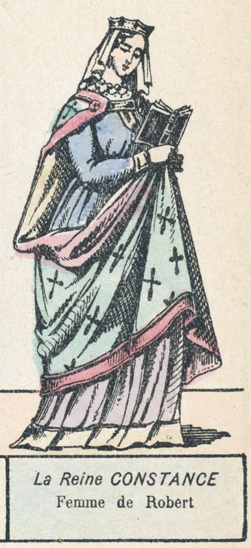 Drottning Constance, fru till Robert (färgad gravyr) av French School