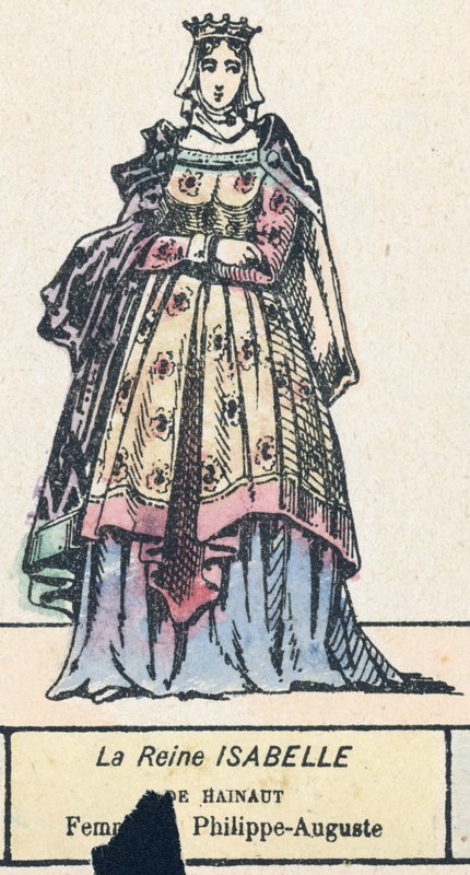 Drottning Isabelle av Hainaut, fru till Philippe-Auguste (färgad gravyr) av French School