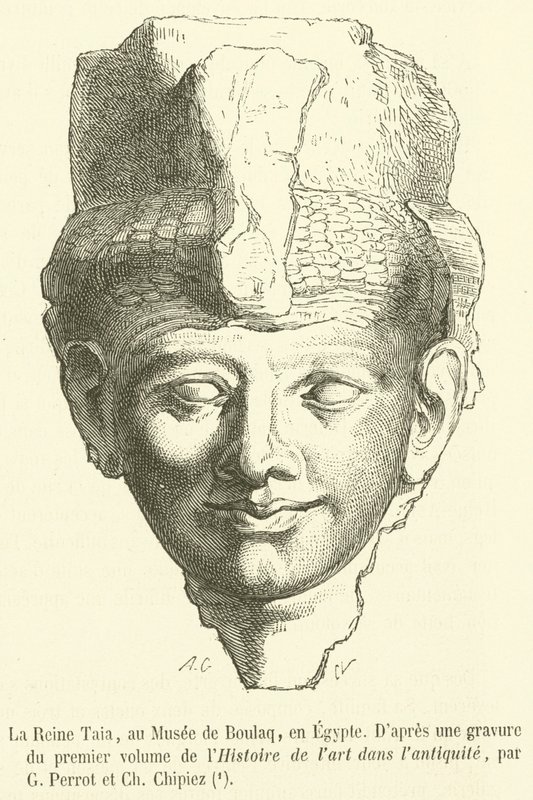 Drottning Taia, på Boulaq-museet, i Egypten (gravyr) av French School