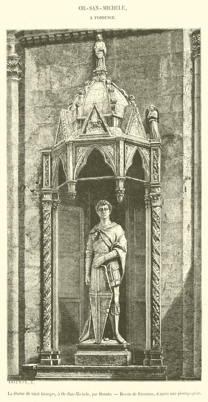Statyn av Saint George, vid Or-San-Michele (gravyr) av French School
