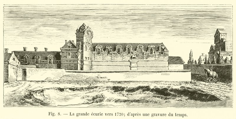 Det stora stallet omkring 1720; från en gravyr av tiden av French School