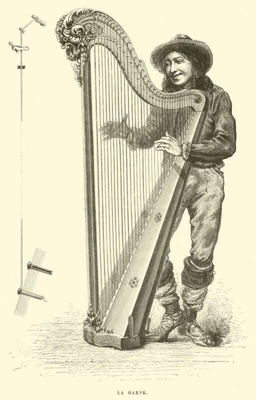 La harpe (gravyr) av French School