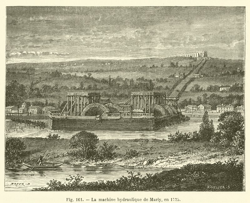 Den hydrauliska maskinen av Marly, 1725 (gravyr) av French School