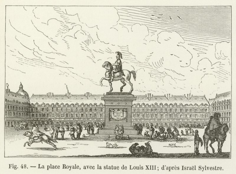 Place Royale, med statyn av Ludvig XIII; efter Israel Sylvestre av French School