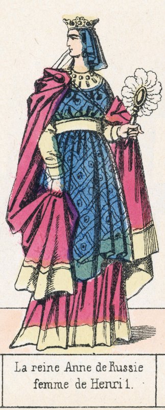 Drottning Anne av Ryssland, fru till Henrik 1 (färgad gravyr) av French School