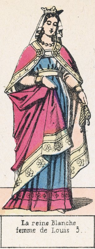 Drottning Blanche, fru till Louis 5 (färgad gravyr) av French School