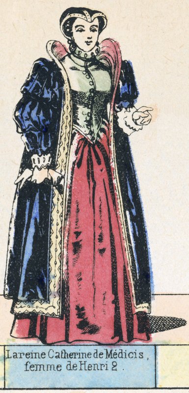 Drottning Catherine de Medici, fru till Henry 2 (färgad gravyr) av French School