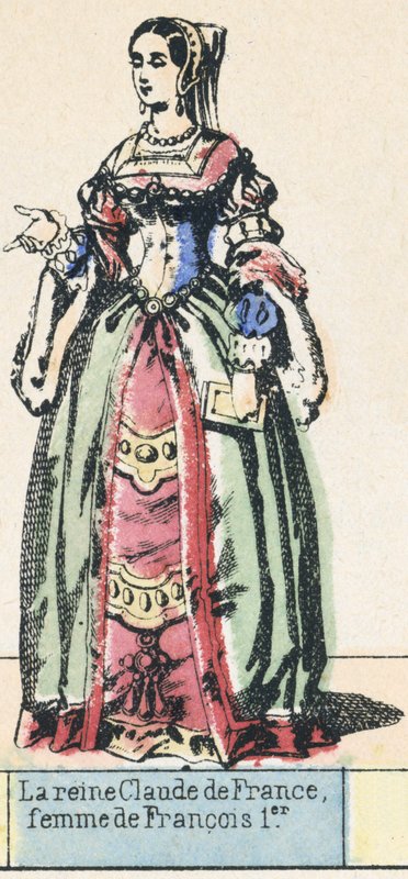 Drottning Claude av Frankrike, fru till Francois I (färgad gravyr) av French School