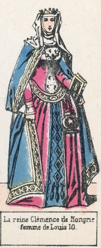 Drottning Clemence av Ungern, fru till Ludvig 10 (färgad gravyr) av French School