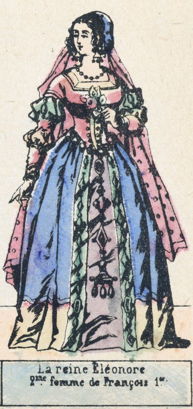 Drottning Eleonore, andra fru till Francois 1er (färgad gravyr) av French School