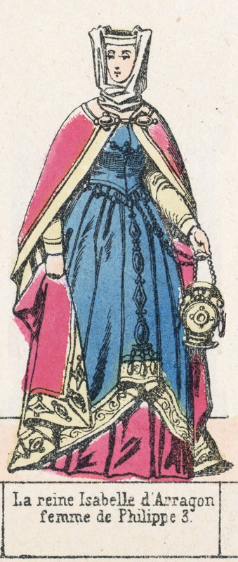 Drottning Isabella av Arragon, hustru till Philip 3 (färgad gravyr) av French School