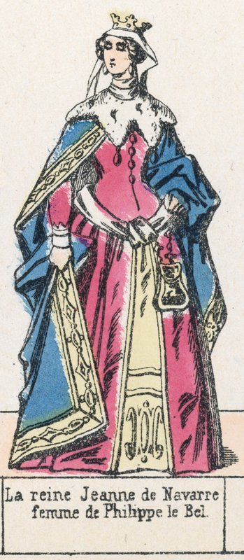 Drottning Jeanne av Navarra, hustru till Filip den fagre (färgad gravyr) av French School