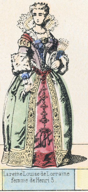 Drottning Louise av Lorraine, fru till Henrik 3 (färgad gravyr) av French School