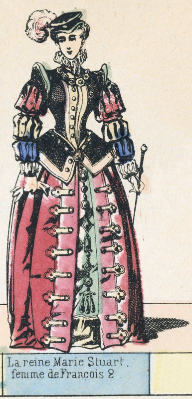 Queen Mary Stuart, fru till Francois 2 (färgad gravyr) av French School