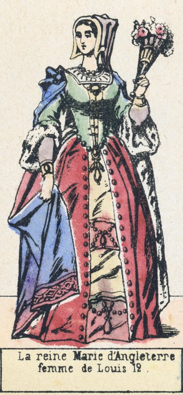 Queen Mary av England, fru till Ludvig 12 (färgad gravyr) av French School