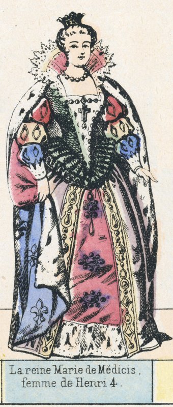 Drottning Marie de Medici, fru till Henry 4 (färgad gravyr) av French School